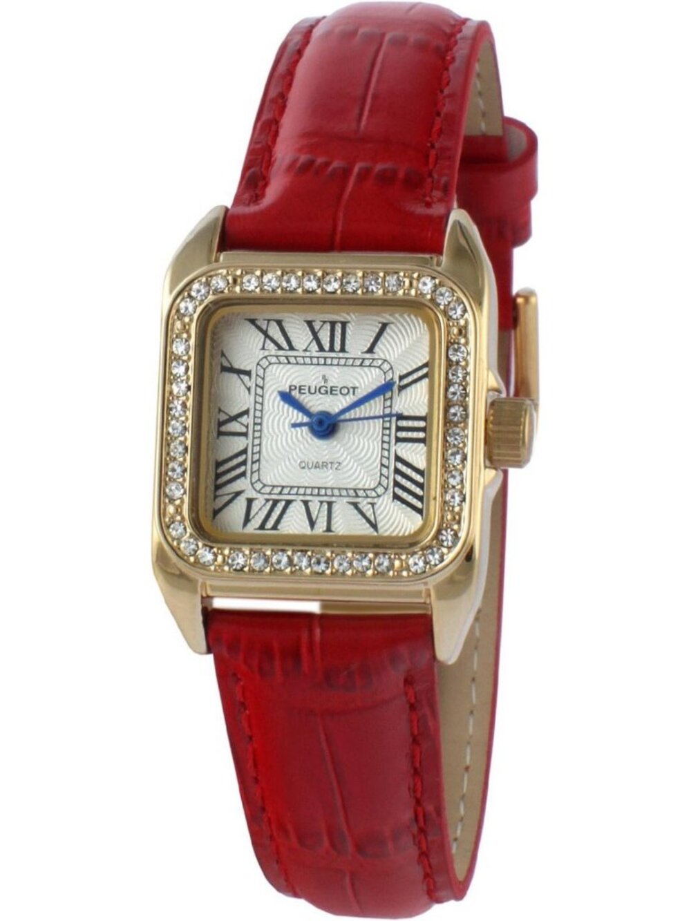 Elegant 14K Gold-Plated Women's Tank Watch with Crystal Bezel & Leather Band